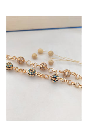 Bracelet chaîne - Laiton plaqué or & boules zircon
