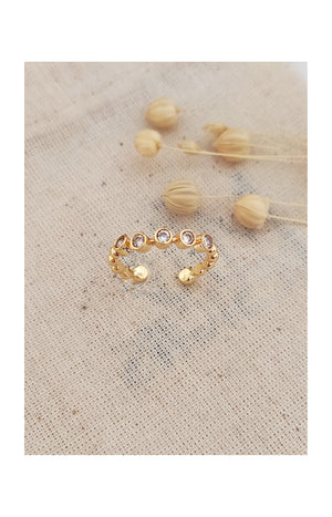 Bague ajustable - Laiton plaqué or & zircon