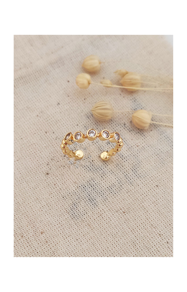 Bague ajustable - Laiton plaqué or & zircon