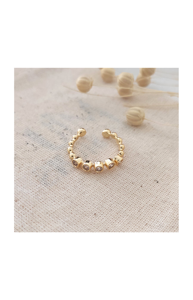 Bague ajustable - Laiton plaqué or & zircon