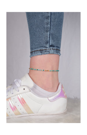 Bracelet de cheville turquoise - Laiton doré & perles cristal