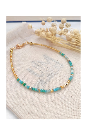 Bracelet de cheville turquoise - Laiton doré & perles cristal