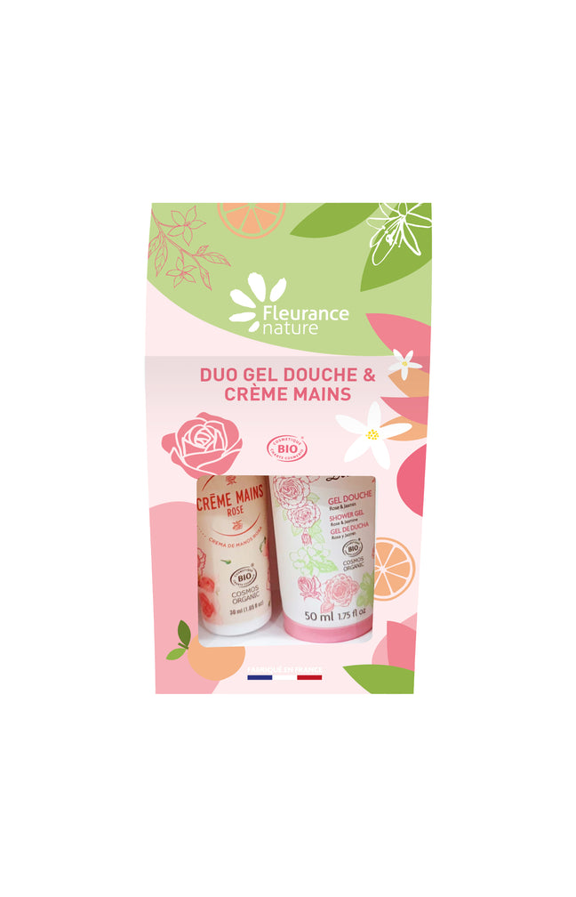 Duo douceur bio - Gel douche & crème mains - Rose
