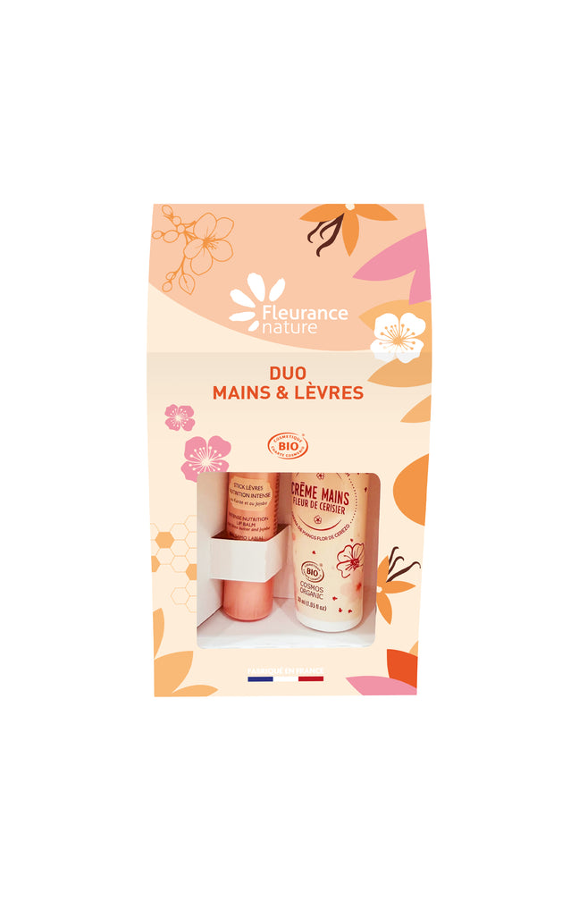 Duo hydratant bio - Crème mains & stick à lèvres -  Fleur de cerisier