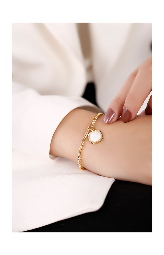 Bracelet chaîne & pendentif nacré - Laiton plaqué or