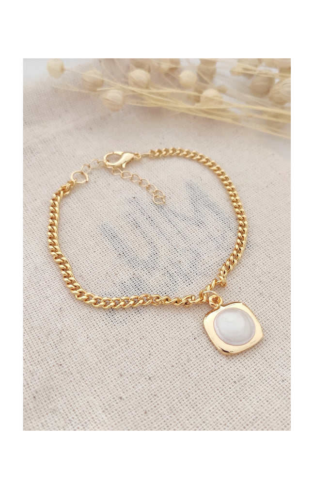 Bracelet chaîne & pendentif nacré - Laiton plaqué or