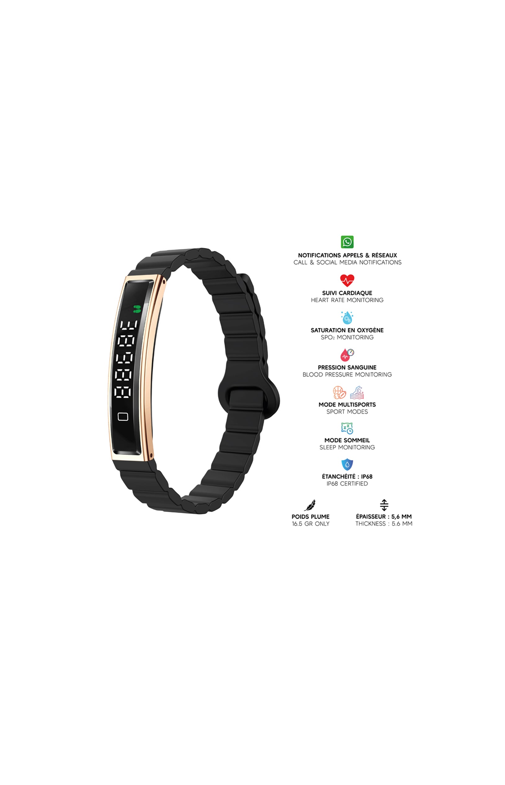 Bracelet connecté - Silicone - Noir