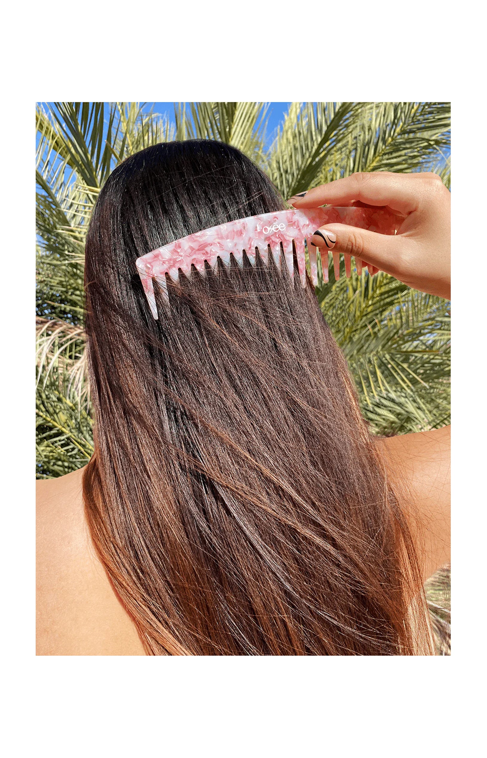 Peigne marbré à dents larges – Rose