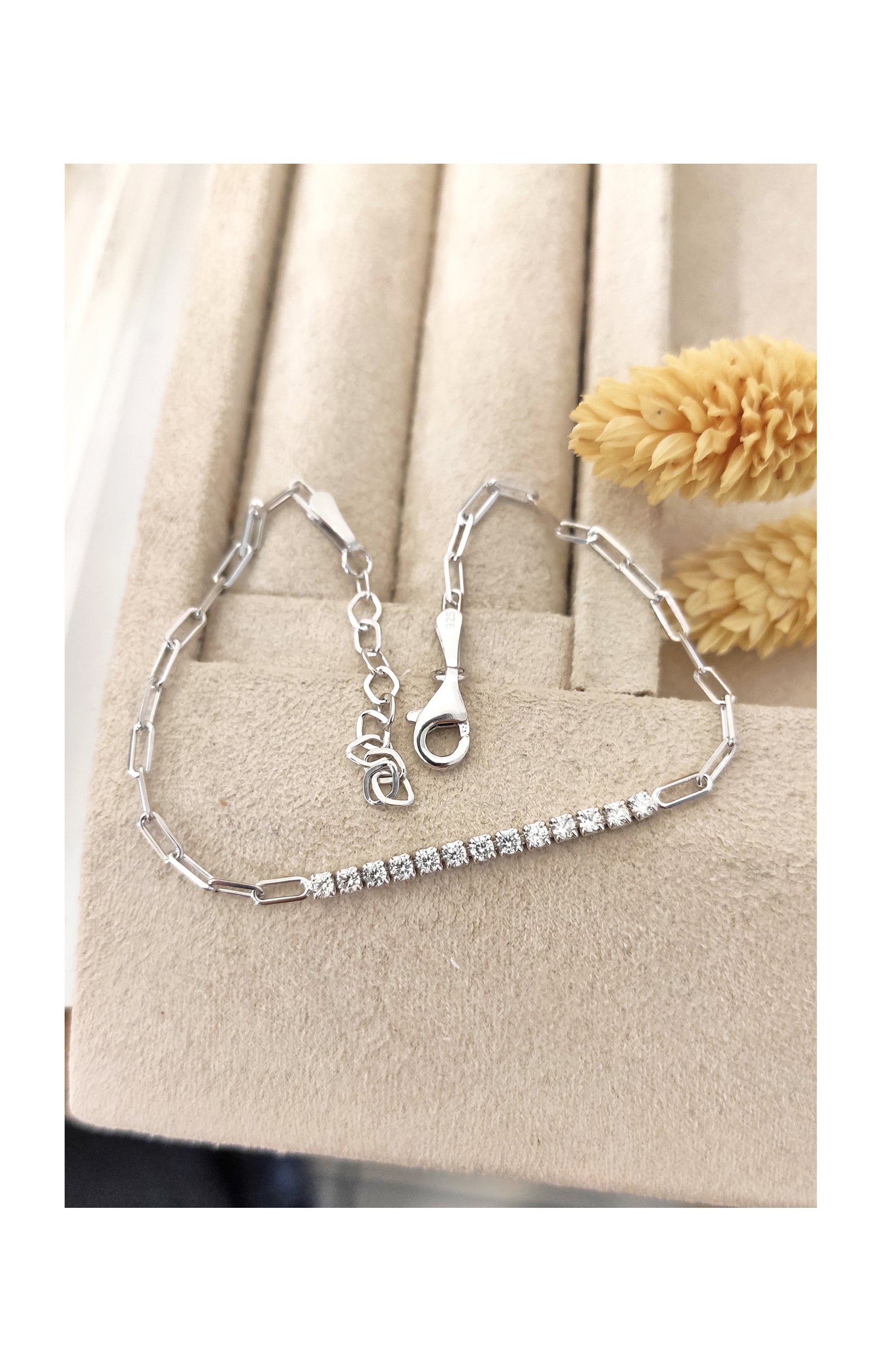 Bracelet argenté – Argent 925 & zircons – 19 cm