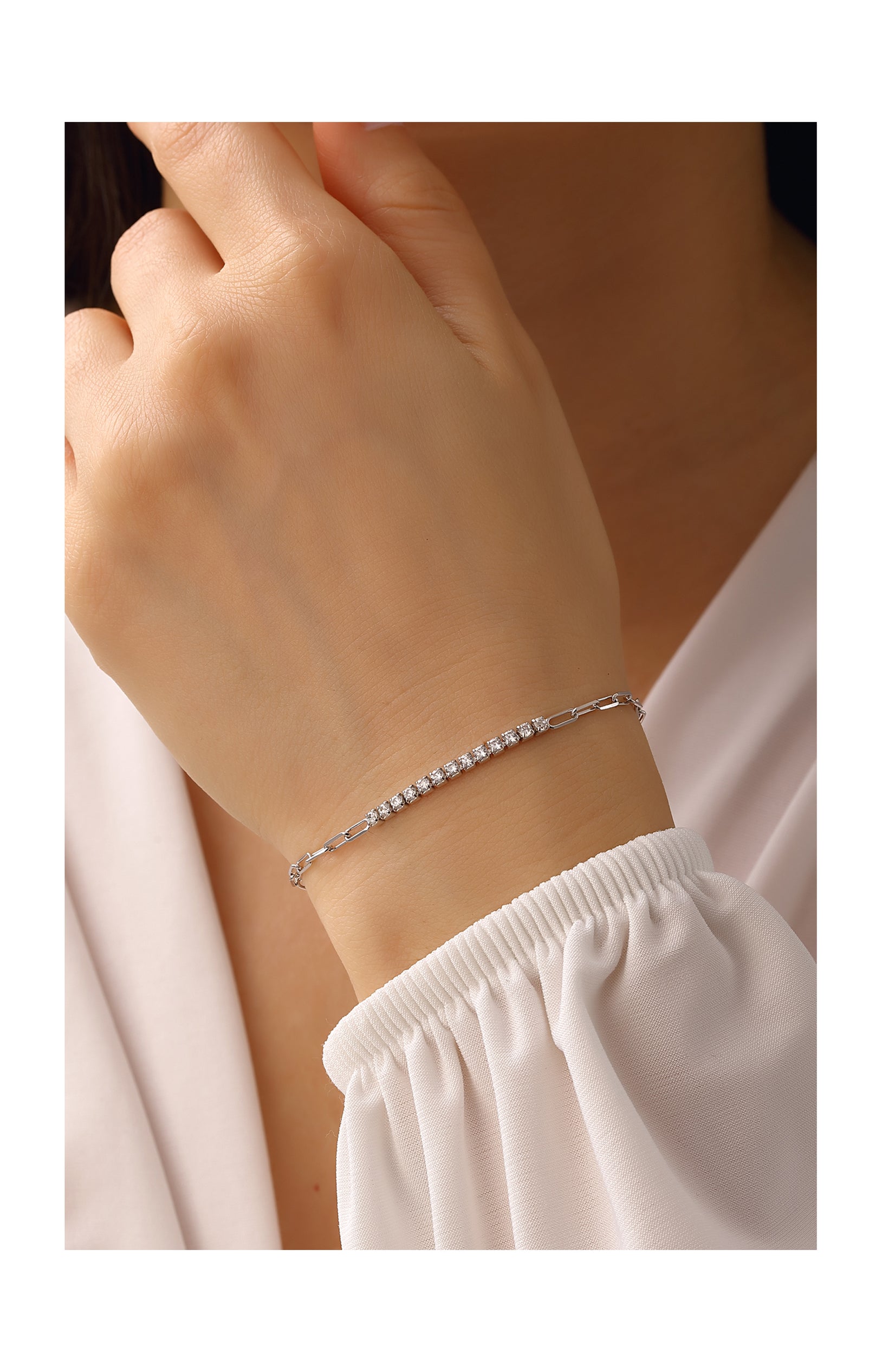 Bracelet argenté – Argent 925 & zircons – 19 cm