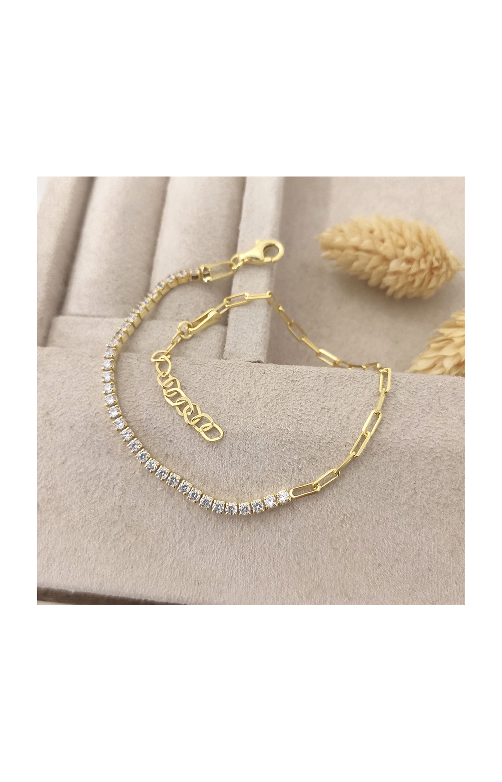 Bracelet doré - Argent 925 & zircons - 19 cm