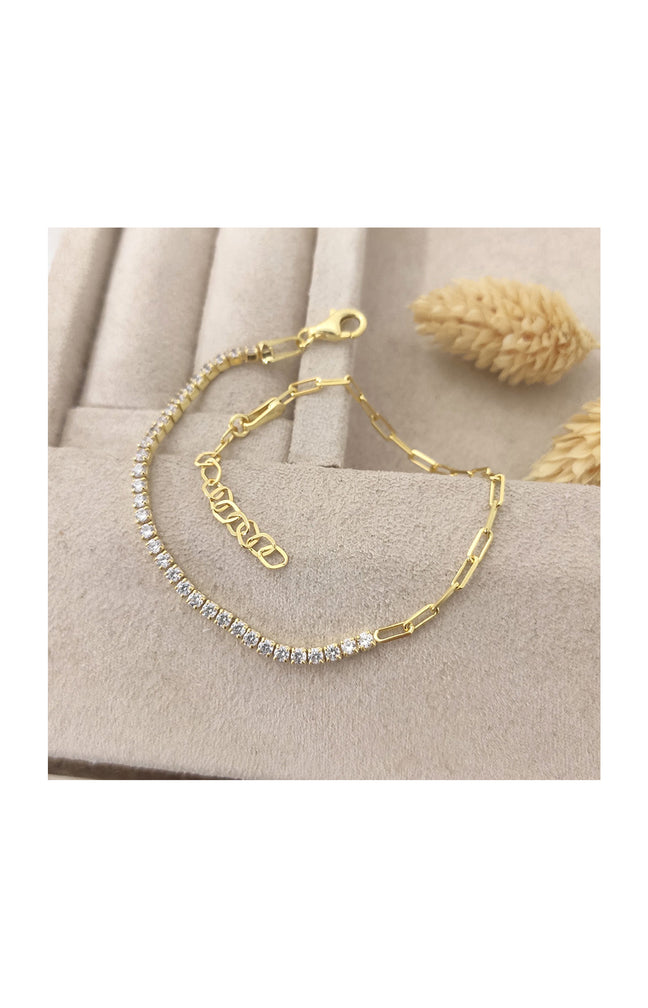 Bracelet doré - Argent 925 & zircons - 19 cm