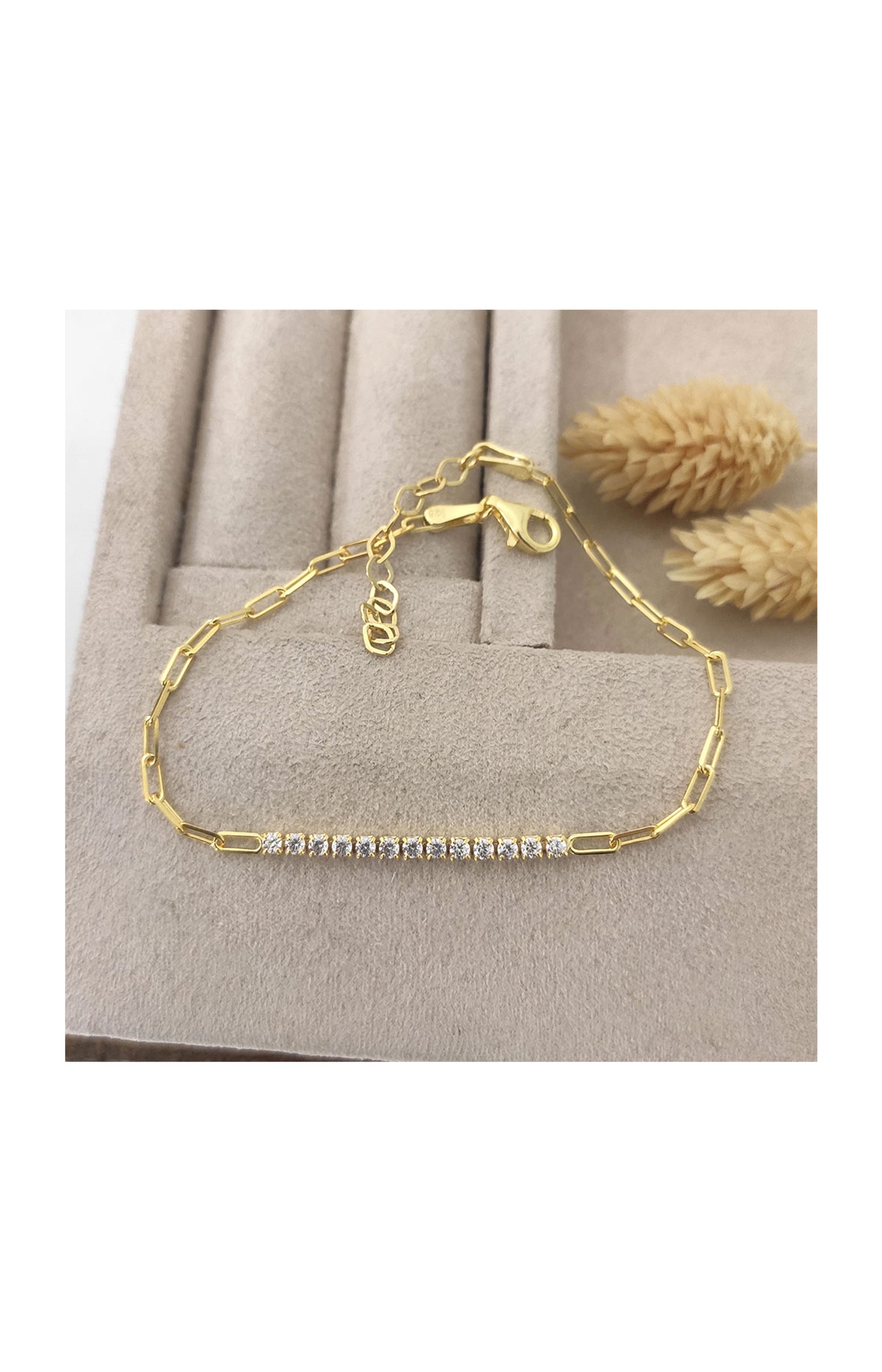 Bracelet doré - Argent 925 & zircon - 16 cm