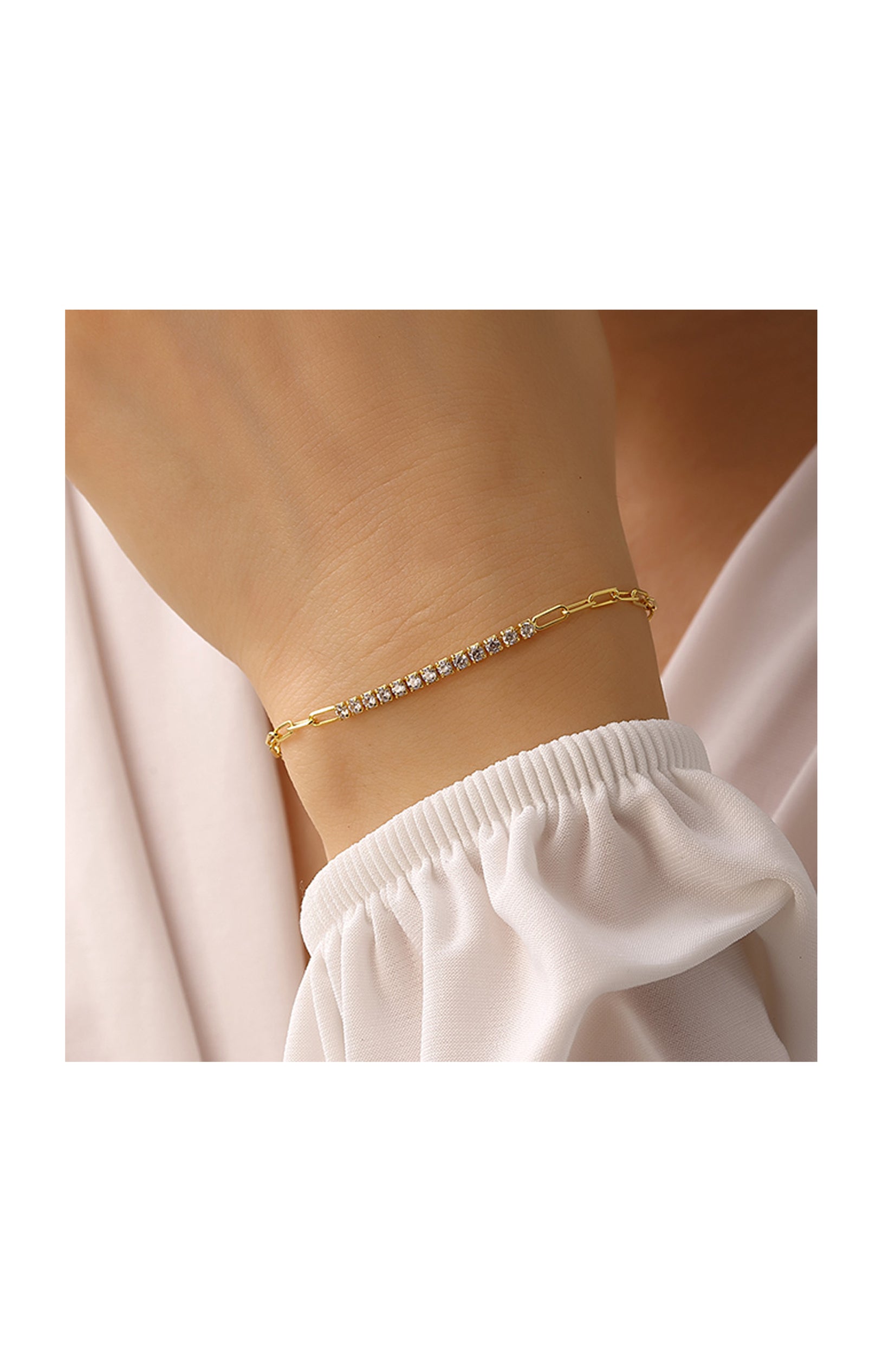 Bracelet doré - Argent 925 & zircon - 16 cm