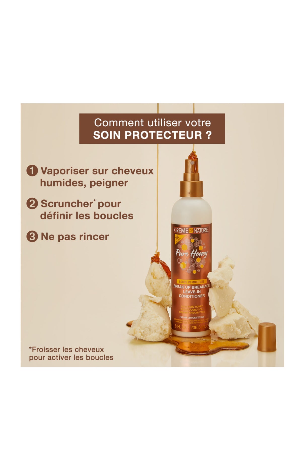 Soin protecteur sans rinçage - Miel - Cheveux secs ou déshydratés - 236 ml