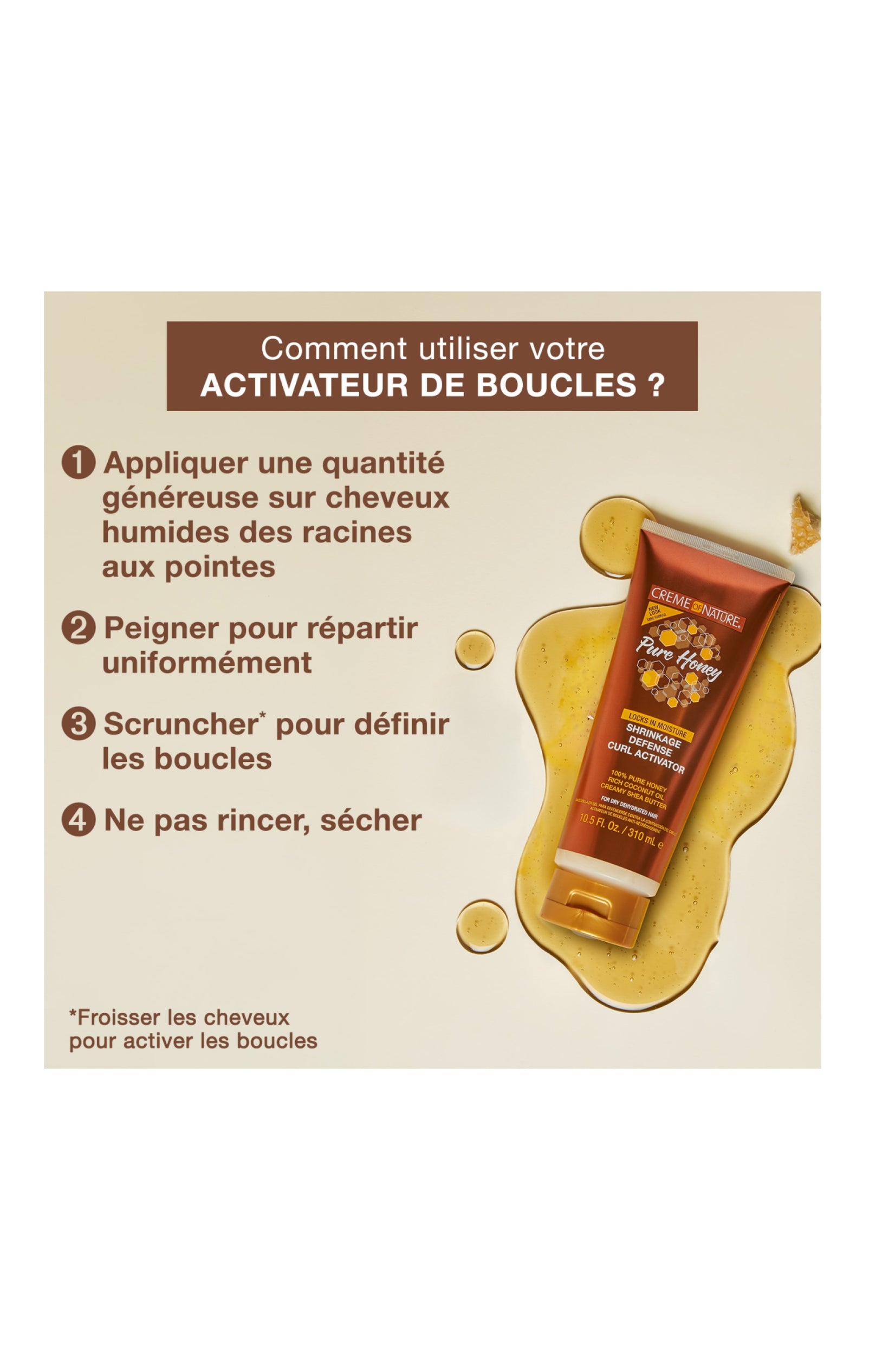 Activateur de boucles - Miel - Cheveux secs ou déshydratés - 310 ml