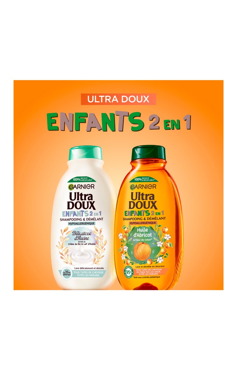 Shampoings démêlants 2-en-1 - Huile d'abricot & Fleur de coton - Enfant - 2 x 600 ml