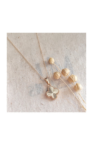 Collier pendentif trèfle - Laiton plaqué or - Blanc