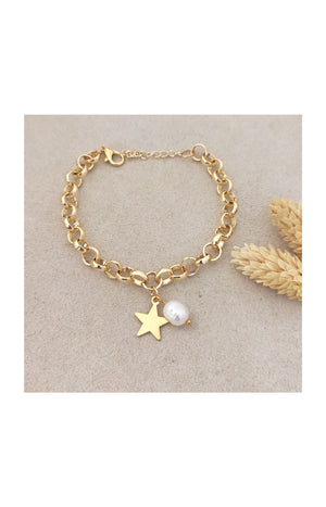 Bracelet - Laiton plaqué or & perles synthétiques