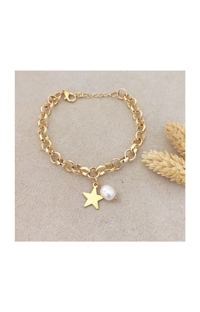 Bracelet - Laiton plaqué or & perles synthétiques