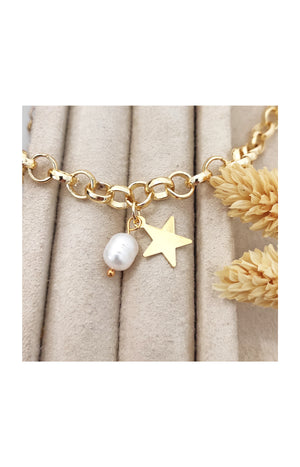 Bracelet - Laiton plaqué or & perles synthétiques