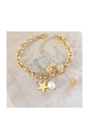 Bracelet - Laiton plaqué or & perles synthétiques