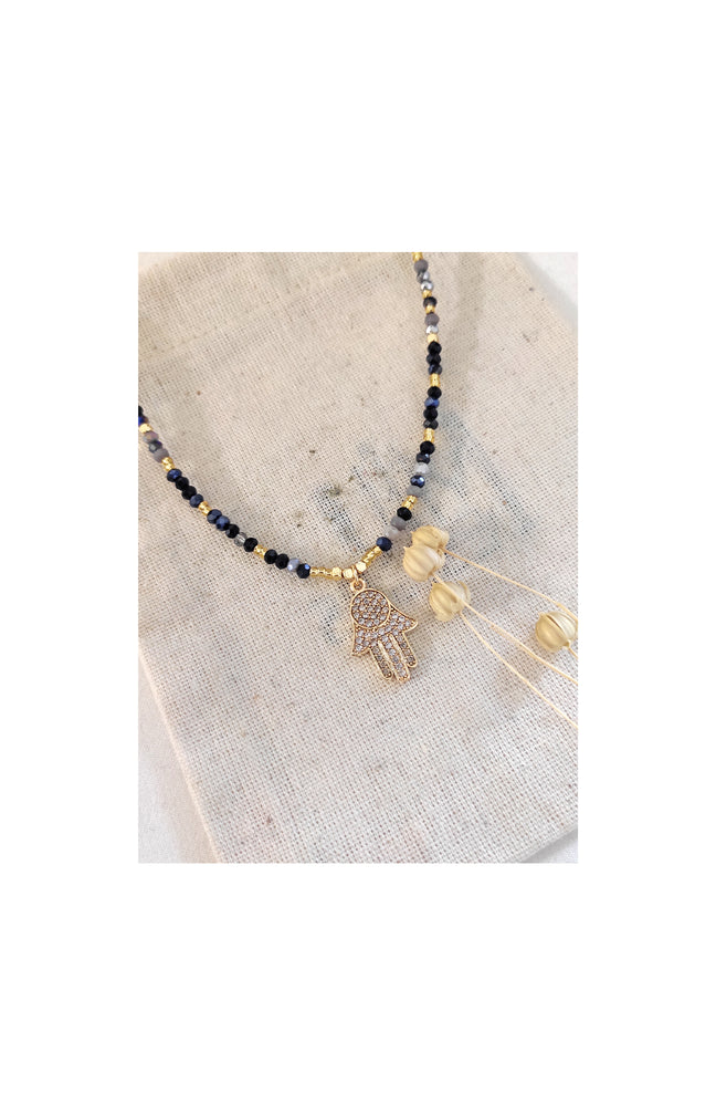 Collier pendentif - Laiton plaqué or, pierre en cristal & zirconiums