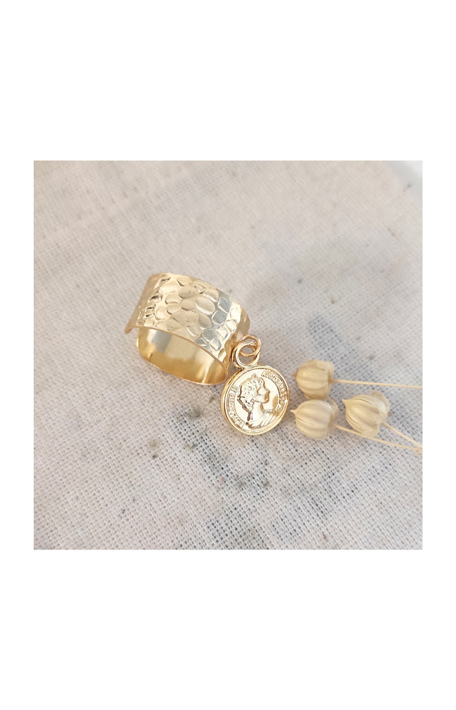 Bague ajustable avec pendentif pièce - Laiton plaqué or