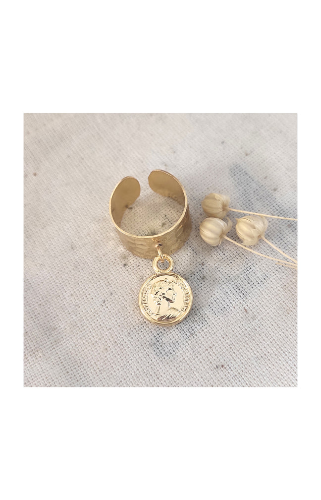 Bague ajustable avec pendentif pièce - Laiton plaqué or