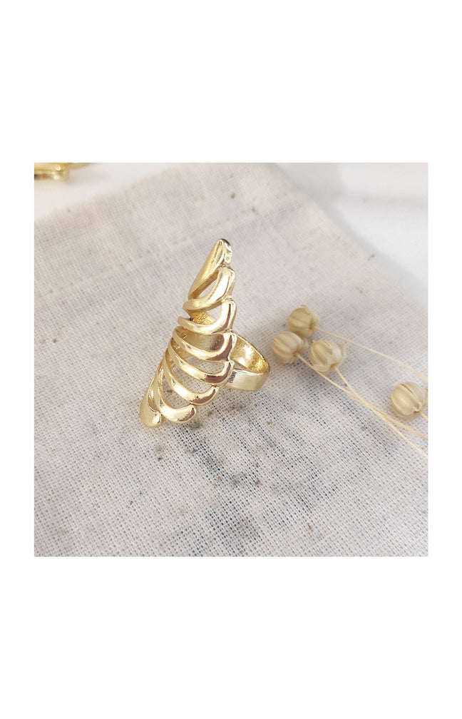 Bague vagues ajustable - Laiton plaqué or