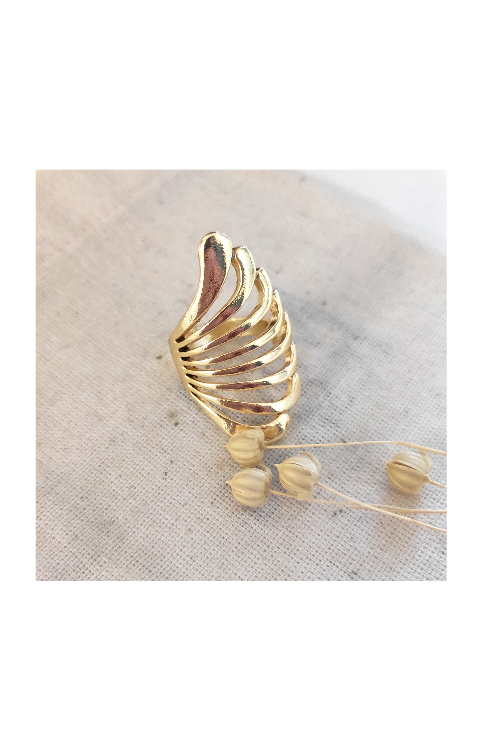 Bague vagues ajustable - Laiton plaqué or