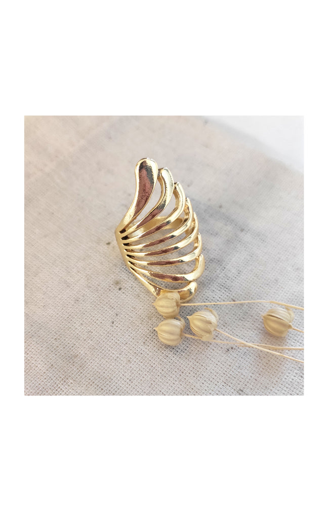 Bague vagues ajustable - Laiton plaqué or