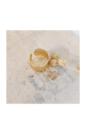 Bague ajustable avec pendentif étoile - Laiton plaqué or & zirconiums