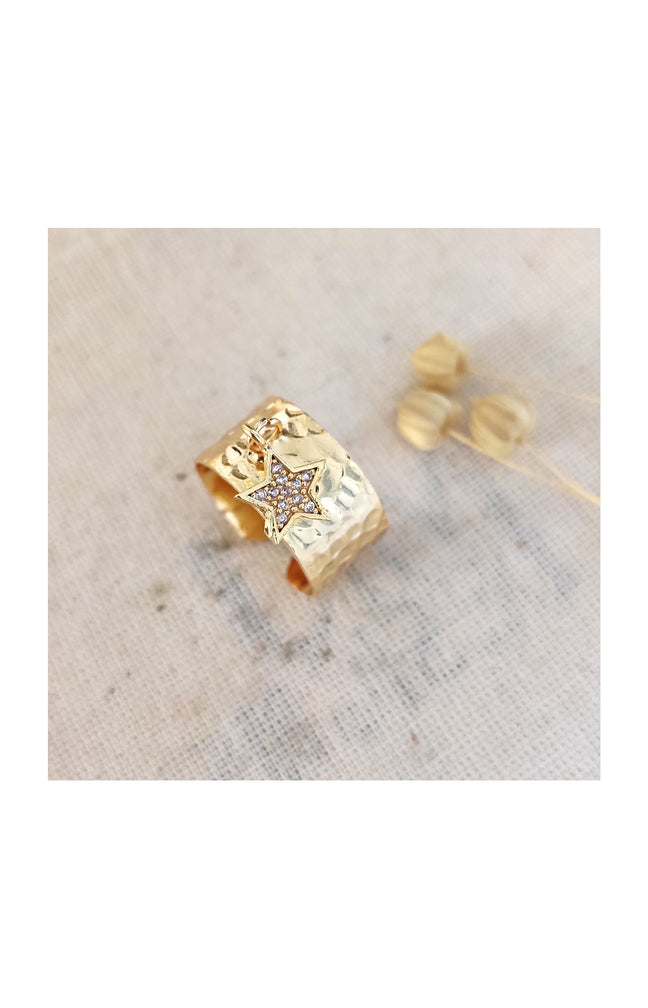 Bague ajustable avec pendentif étoile - Laiton plaqué or & zirconiums