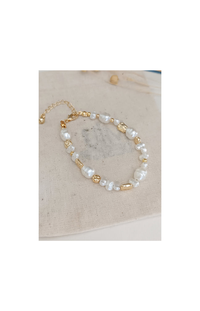 Bracelet - Laiton plaqué or & perles synthétiques