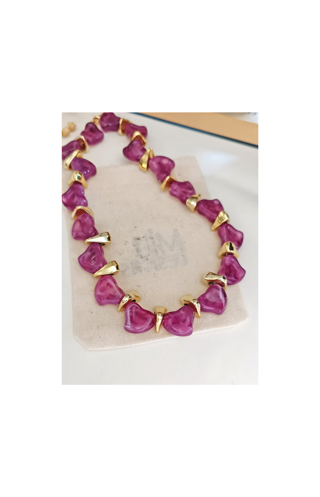 Collier – Laiton plaqué or & maillons effet résine - Violet