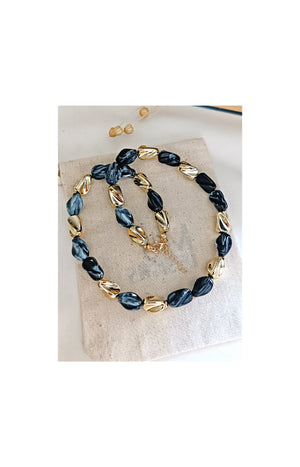 Collier – Laiton plaqué or & chaîne effet résine - Noire
