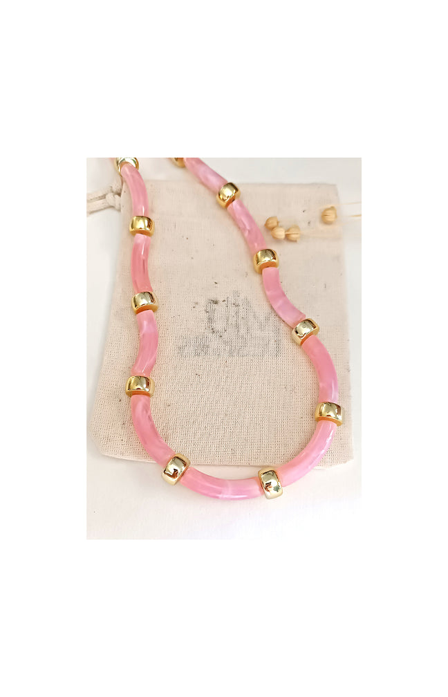 Collier – Laiton plaqué or & chaîne effet résine