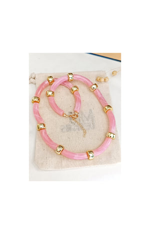 Collier – Laiton plaqué or & chaîne effet résine