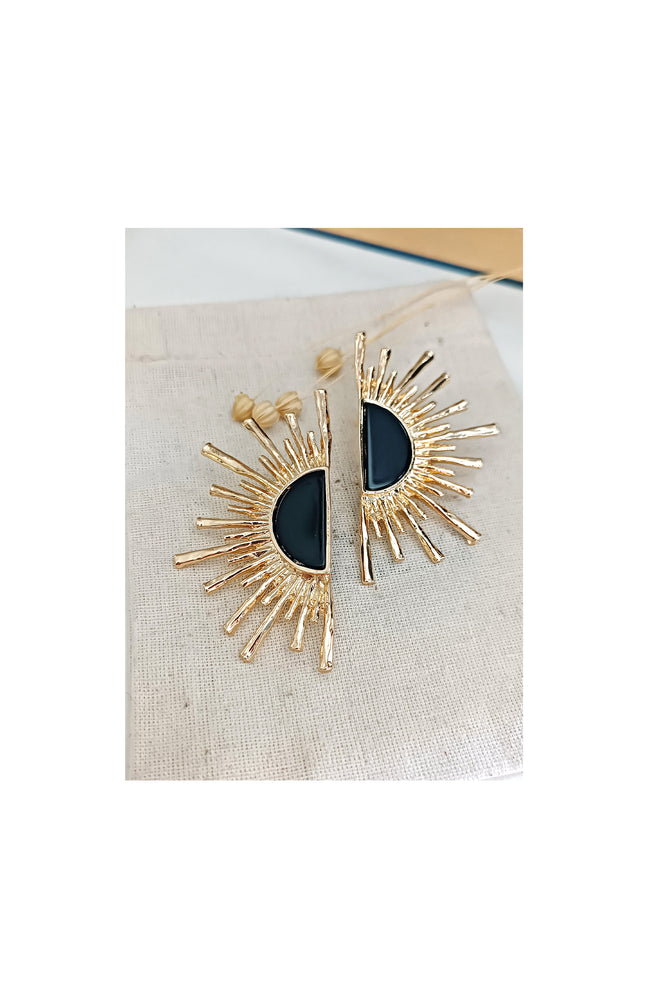 Boucles d'oreilles soleil - Laiton plaqué or - Noir