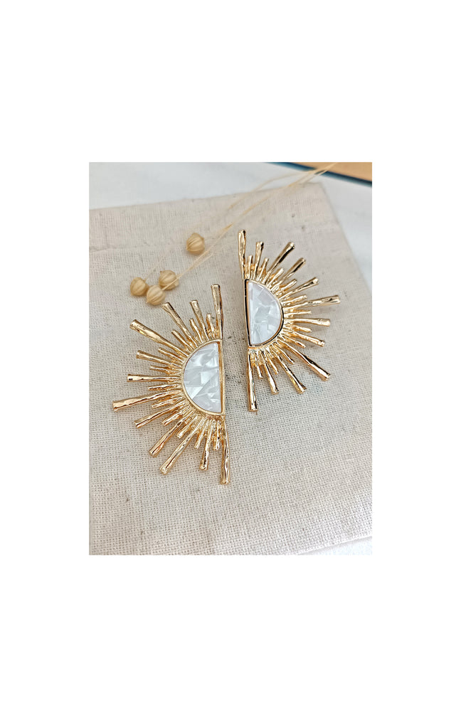 Boucles d'oreilles soleil - Laiton plaqué or - Blanc