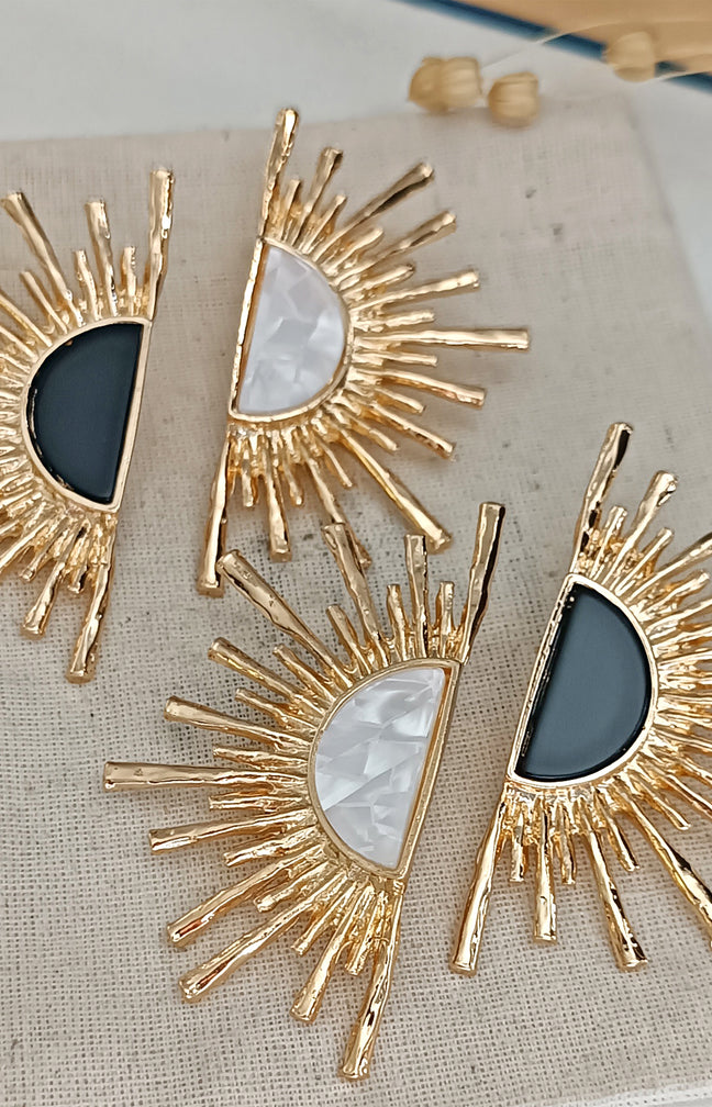 Boucles d'oreilles soleil - Laiton plaqué or - Blanc