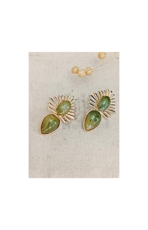 Boucles d'oreilles soleil - Laiton plaqué or - Vert
