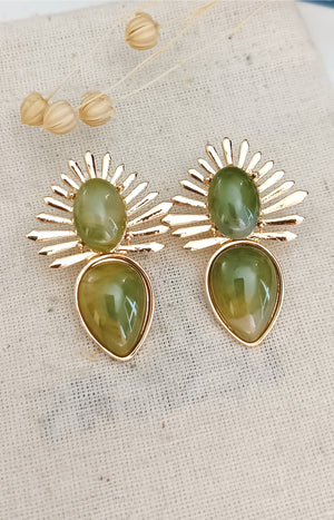 Boucles d'oreilles soleil - Laiton plaqué or - Vert
