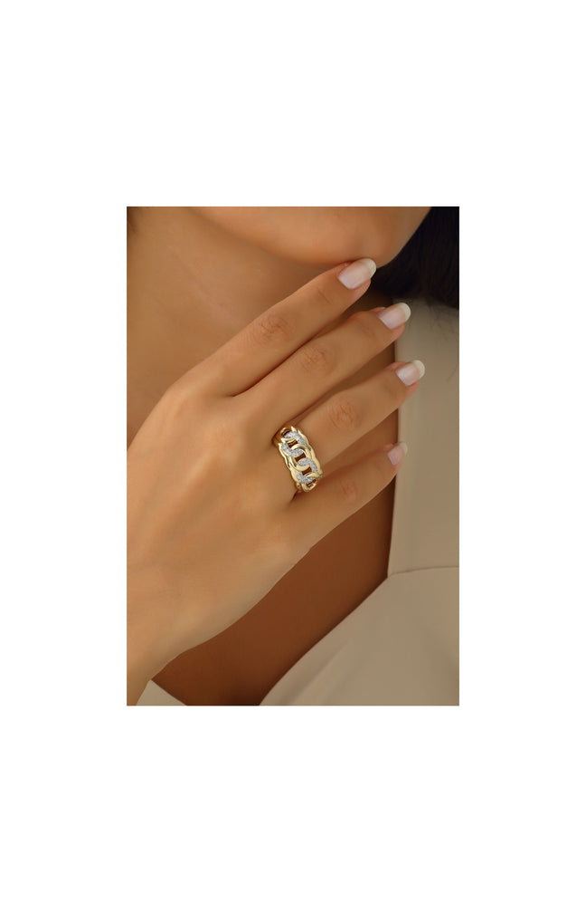Bague ajustable - Plaqué or & zircons