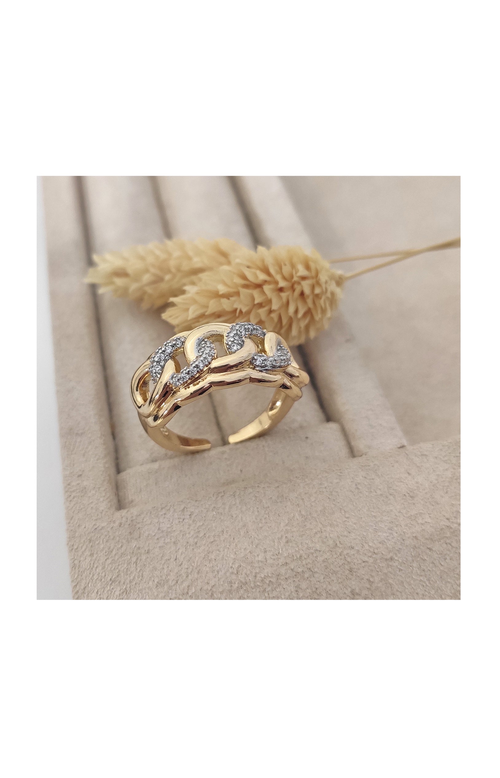 Bague ajustable - Plaqué or & zircons