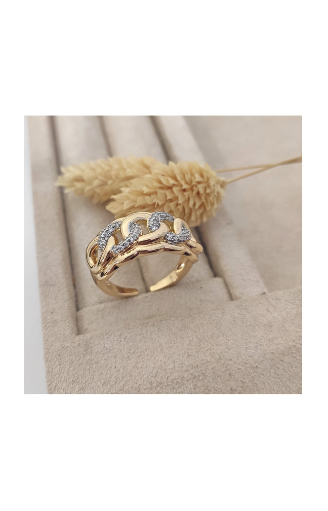 Bague ajustable - Plaqué or & zircons