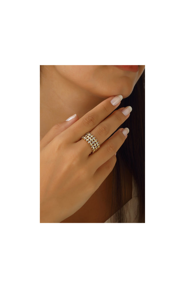 Bague ajustable - Plaqué or & zircons
