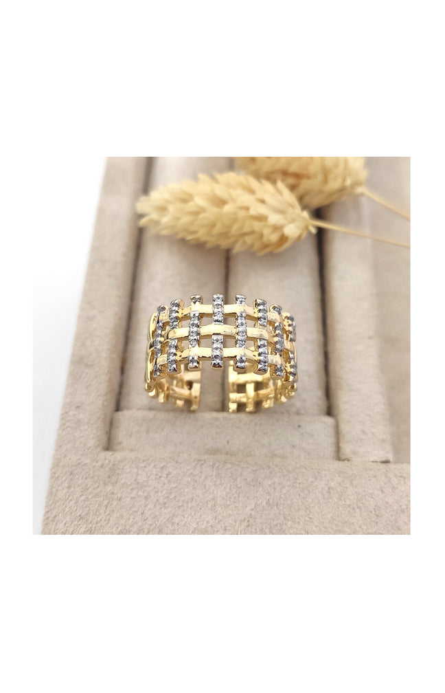 Bague ajustable - Plaqué or & zircons