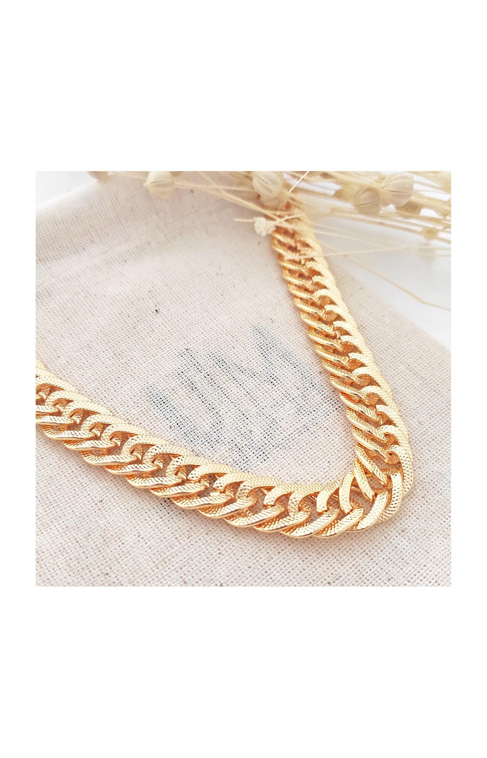 Collier en chaine - Laiton plaqué or & zirconium